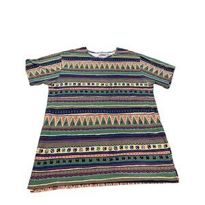 Forrelli 18/20 Women's Multicolor Geometric Tribal Print Short-Sleeve Top